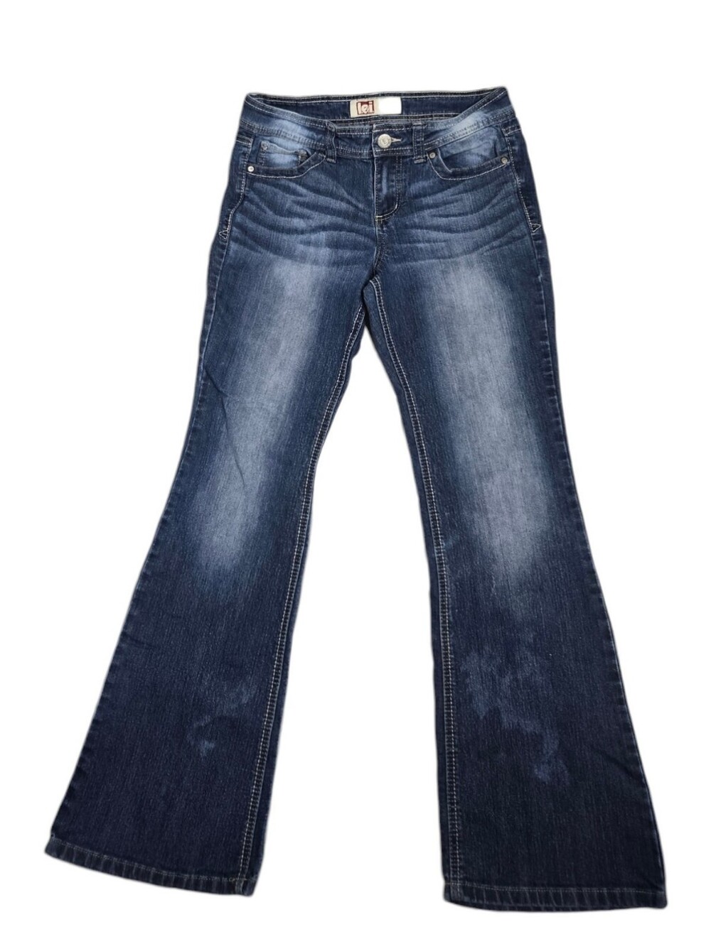 Y2K LEI Sophia whiskered denim low rise hipster flare jeans 9